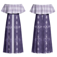 Purple Hawaii Paniolo Quilt Motif Couples Matching Off Shoulder Maxi Dress and Hawaiian Shirt LT05 - Polynesian Pride