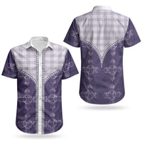 Purple Hawaii Paniolo Quilt Motif Couples Matching Off The Shoulder Long Sleeve Dress and Hawaiian Shirt LT05 - Polynesian Pride