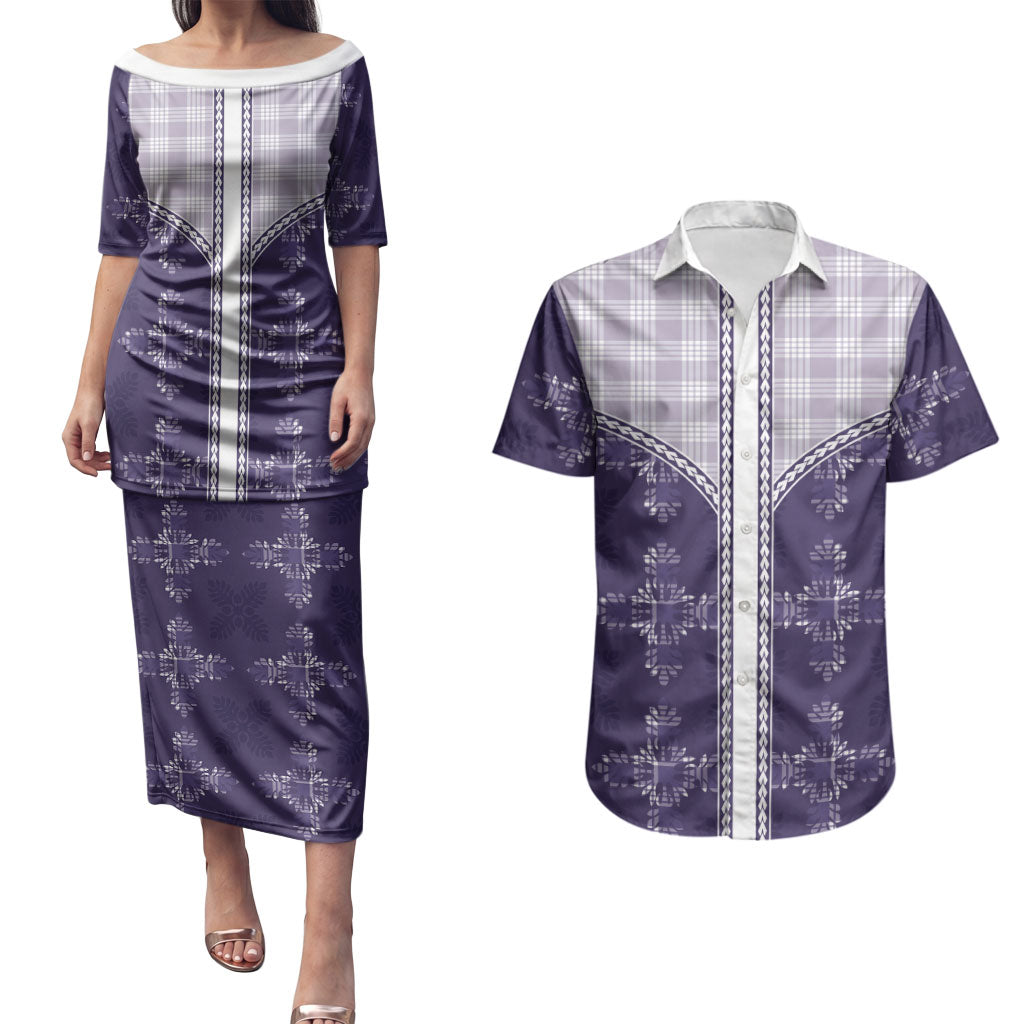 Purple Hawaii Paniolo Quilt Motif Couples Matching Puletasi and Hawaiian Shirt LT05 Purple - Polynesian Pride