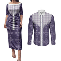 Purple Hawaii Paniolo Quilt Motif Couples Matching Puletasi and Long Sleeve Button Shirt LT05 Purple - Polynesian Pride