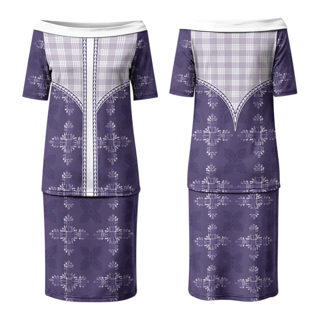 Purple Hawaii Paniolo Quilt Motif Couples Matching Puletasi and Long Sleeve Button Shirt LT05 - Polynesian Pride