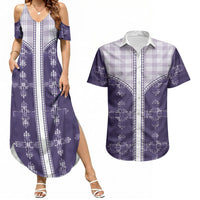 Purple Hawaii Paniolo Quilt Motif Couples Matching Summer Maxi Dress and Hawaiian Shirt LT05 Purple - Polynesian Pride