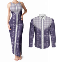Purple Hawaii Paniolo Quilt Motif Couples Matching Tank Maxi Dress and Long Sleeve Button Shirt LT05 Purple - Polynesian Pride
