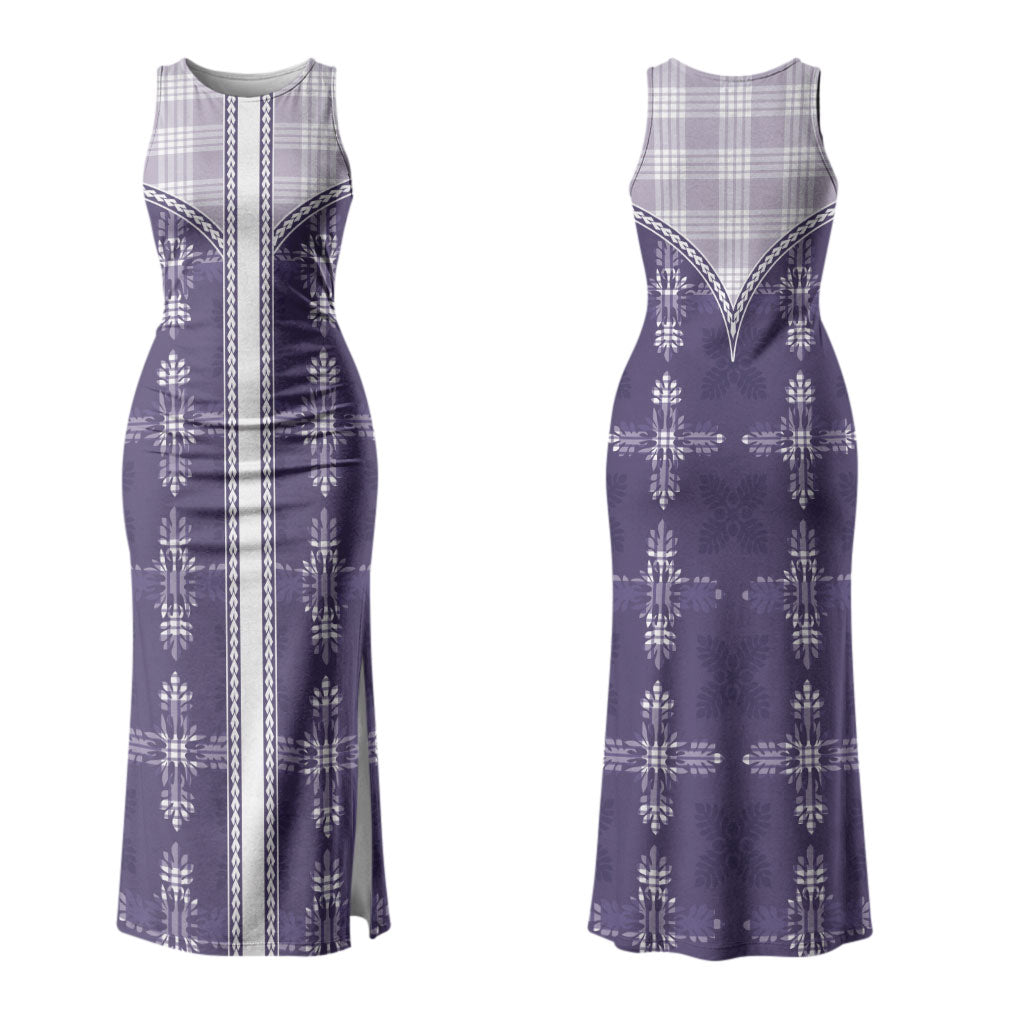 Purple Hawaii Paniolo Quilt Motif Couples Matching Tank Maxi Dress and Long Sleeve Button Shirt LT05 - Polynesian Pride
