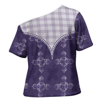 Purple Hawaii Paniolo Quilt Motif Cross Shoulder Shirt LT05 - Polynesian Pride