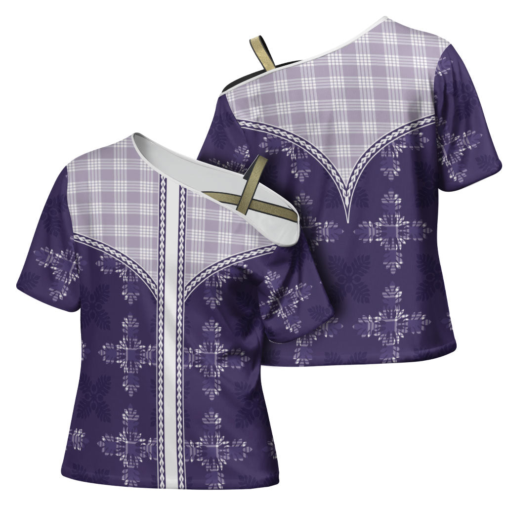 Purple Hawaii Paniolo Quilt Motif Cross Shoulder Shirt LT05 - Polynesian Pride