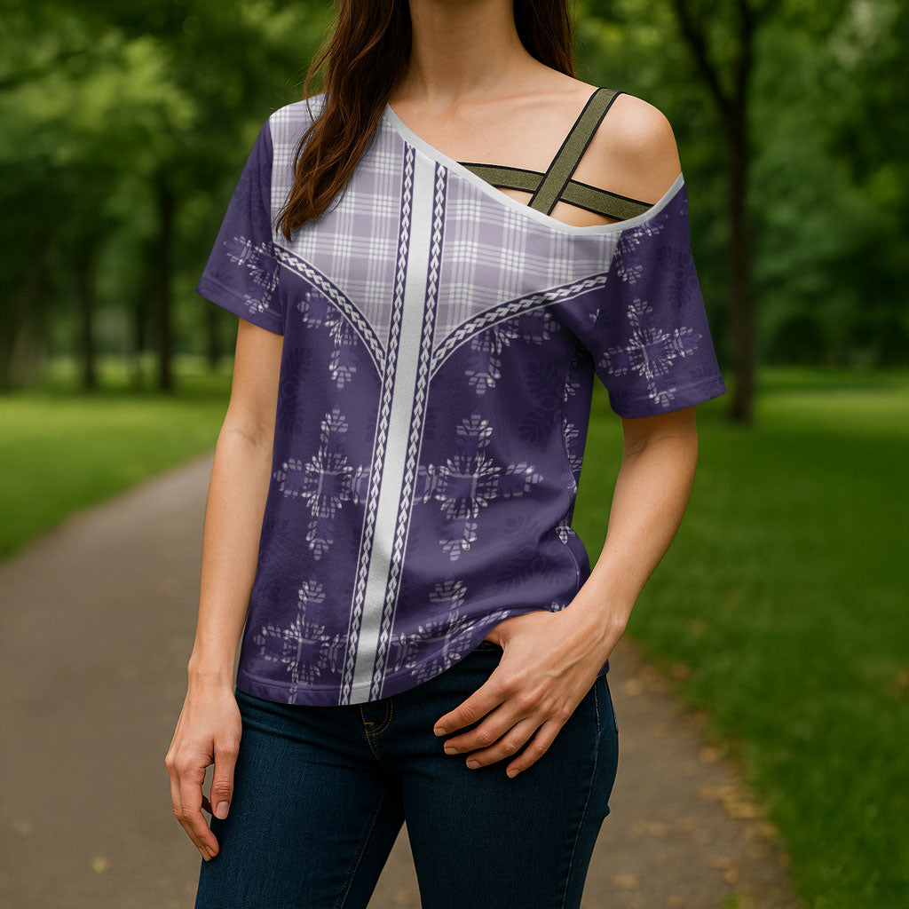 Purple Hawaii Paniolo Quilt Motif Cross Shoulder Shirt LT05 - Polynesian Pride