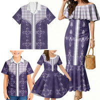 Purple Hawaii Paniolo Quilt Motif Family Matching Mermaid Dress and Hawaiian Shirt LT05 - Polynesian Pride