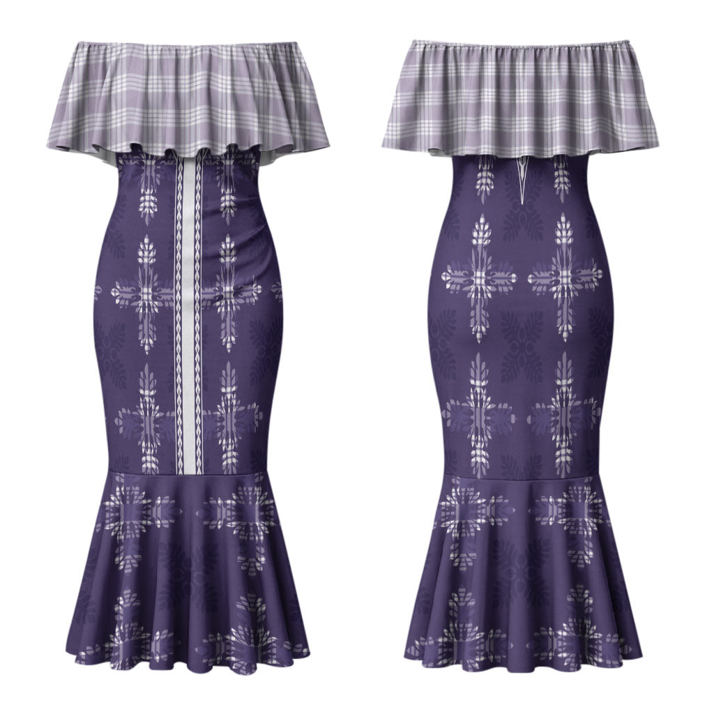 Purple Hawaii Paniolo Quilt Motif Family Matching Mermaid Dress and Hawaiian Shirt LT05 Mom's Dress Purple - Polynesian Pride