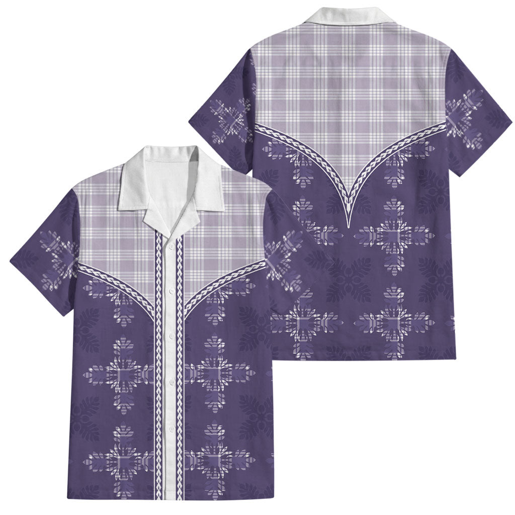 Purple Hawaii Paniolo Quilt Motif Family Matching Off Shoulder Maxi Dress and Hawaiian Shirt LT05 Dad's Shirt - Short Sleeve Purple - Polynesian Pride