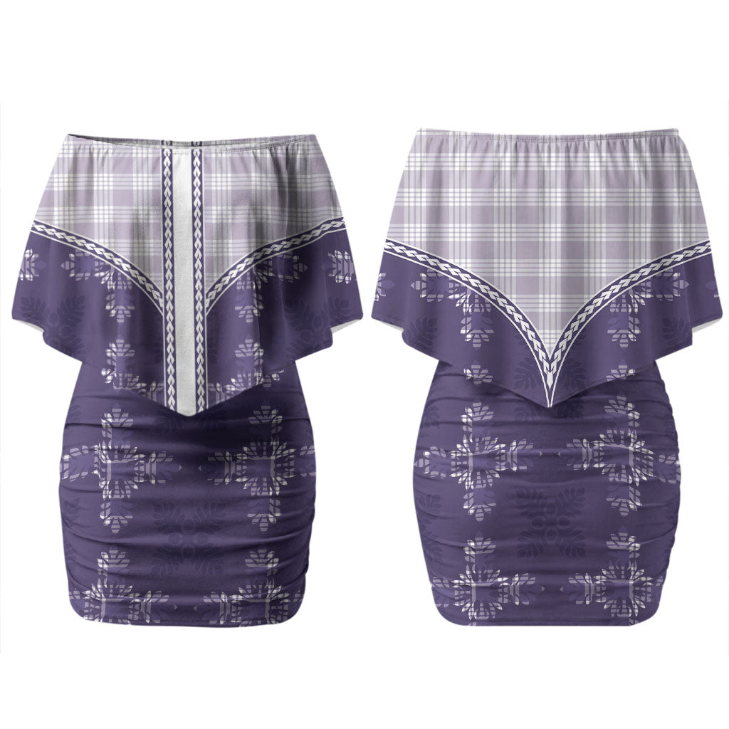 Purple Hawaii Paniolo Quilt Motif Family Matching Off Shoulder Short Dress and Hawaiian Shirt LT05 Mom's Dress Purple - Polynesian Pride