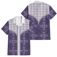 Purple Hawaii Paniolo Quilt Motif Family Matching Off Shoulder Short Dress and Hawaiian Shirt LT05 Dad's Shirt - Short Sleeve Purple - Polynesian Pride