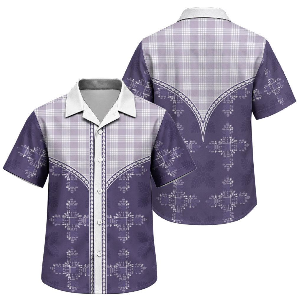 Purple Hawaii Paniolo Quilt Motif Family Matching Off Shoulder Short Dress and Hawaiian Shirt LT05 Son's Shirt Purple - Polynesian Pride