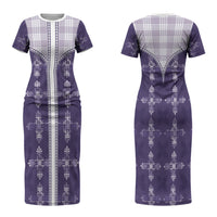 Purple Hawaii Paniolo Quilt Motif Family Matching Short Sleeve Bodycon Dress and Hawaiian Shirt LT05 Mom's Dress Purple - Polynesian Pride