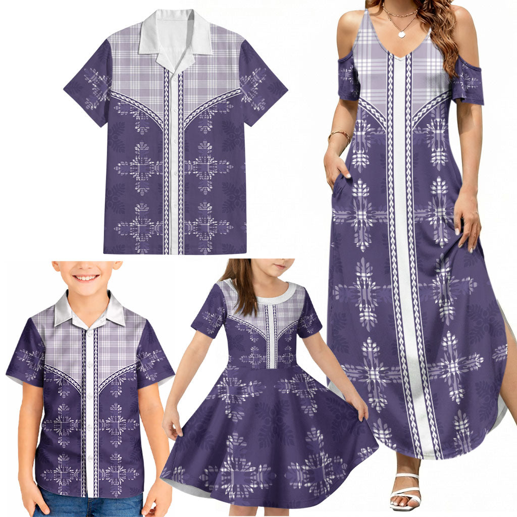Purple Hawaii Paniolo Quilt Motif Family Matching Summer Maxi Dress and Hawaiian Shirt LT05 - Polynesian Pride