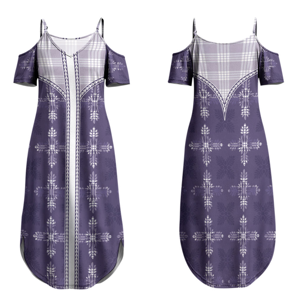 Purple Hawaii Paniolo Quilt Motif Family Matching Summer Maxi Dress and Hawaiian Shirt LT05 Mom's Dress Purple - Polynesian Pride