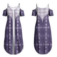 Purple Hawaii Paniolo Quilt Motif Family Matching Summer Maxi Dress and Hawaiian Shirt LT05 Mom's Dress Purple - Polynesian Pride