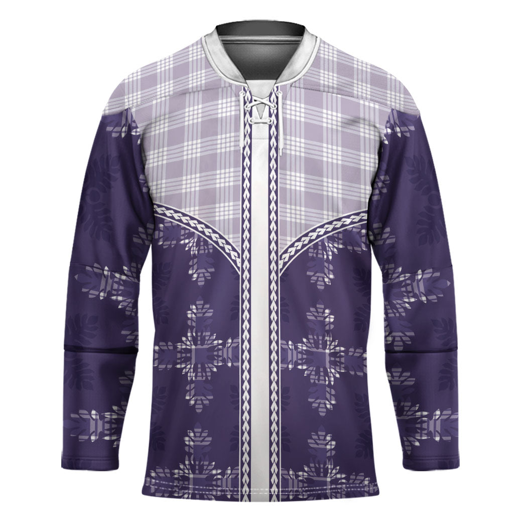 Purple Hawaii Paniolo Quilt Motif Hockey Jersey LT05 Unisex Purple - Polynesian Pride