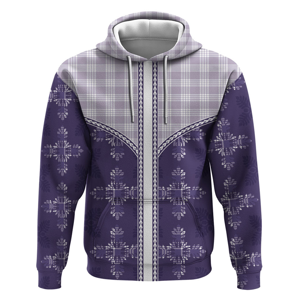 Purple Hawaii Paniolo Quilt Motif Hoodie LT05 Pullover Hoodie Purple - Polynesian Pride
