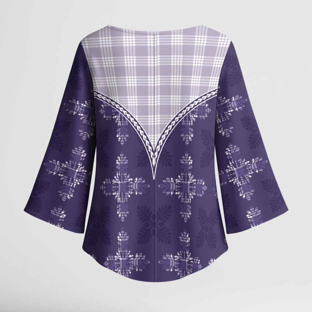 Purple Hawaii Paniolo Quilt Motif Kimono Sleeve Blouse LT05 - Polynesian Pride