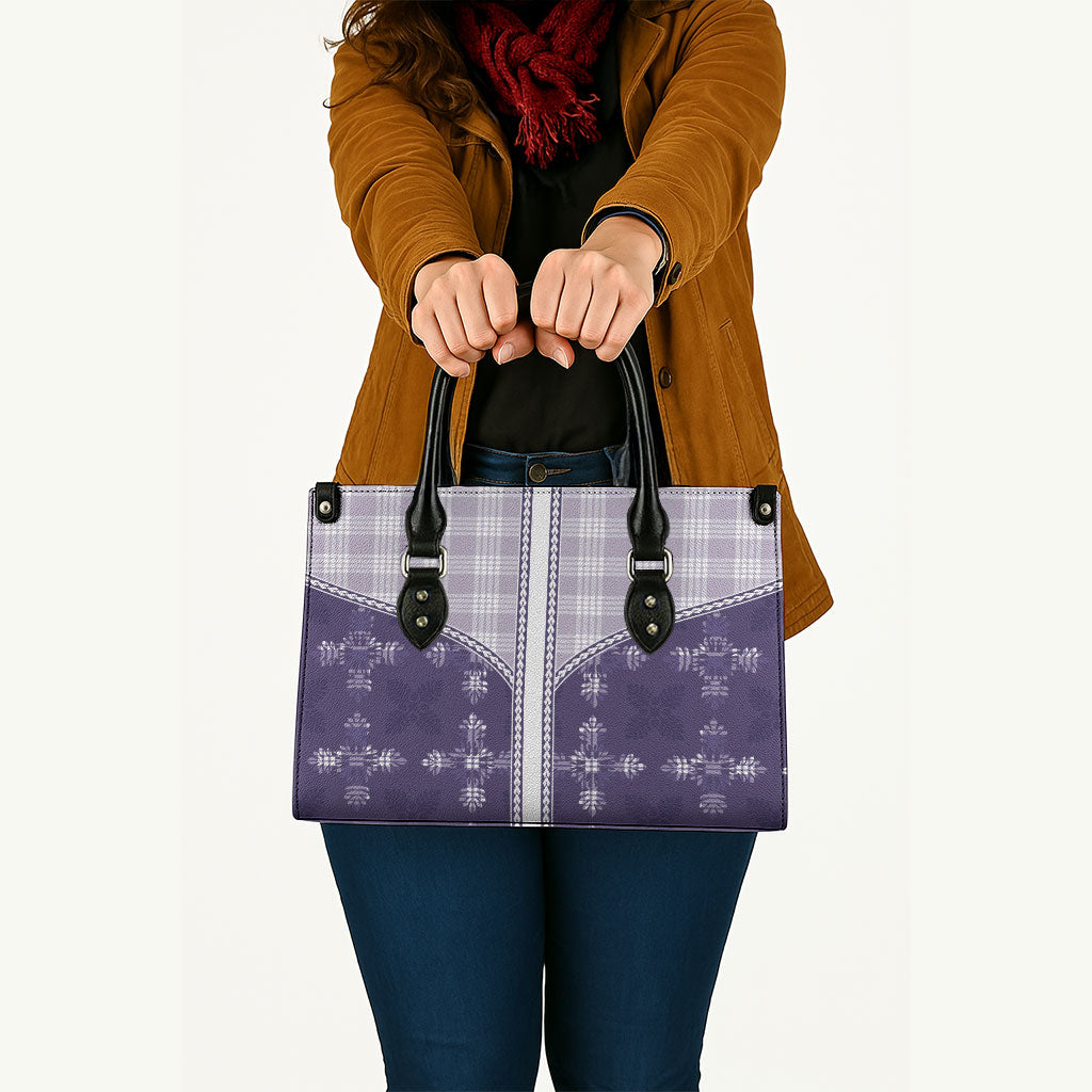 Purple Hawaii Paniolo Quilt Motif Leather Bag LT05 - Polynesian Pride