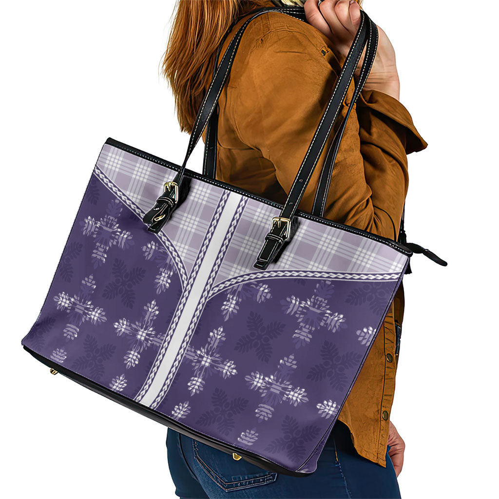 Purple Hawaii Paniolo Quilt Motif Leather Tote Bag LT05 - Polynesian Pride