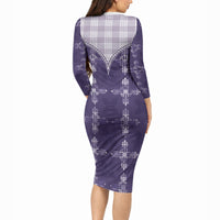 Purple Hawaii Paniolo Quilt Motif Long Sleeve Bodycon Dress LT05 - Polynesian Pride