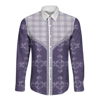 Purple Hawaii Paniolo Quilt Motif Long Sleeve Button Shirt LT05 Unisex Purple - Polynesian Pride