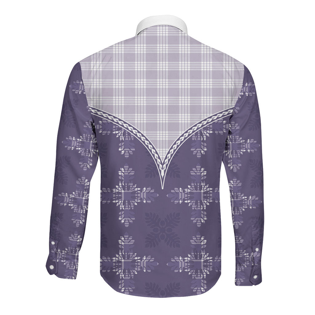 Purple Hawaii Paniolo Quilt Motif Long Sleeve Button Shirt LT05 - Polynesian Pride