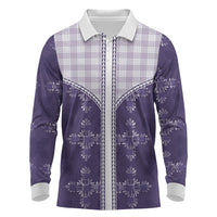 Purple Hawaii Paniolo Quilt Motif Long Sleeve Polo Shirt LT05 Purple - Polynesian Pride