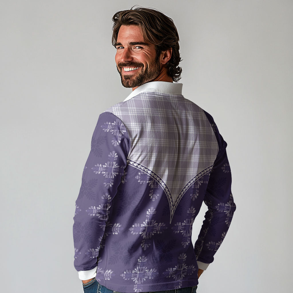 Purple Hawaii Paniolo Quilt Motif Long Sleeve Polo Shirt LT05 - Polynesian Pride