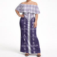 Purple Hawaii Paniolo Quilt Motif Off Shoulder Maxi Dress LT05 Women Purple - Polynesian Pride