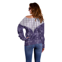 Purple Hawaii Paniolo Quilt Motif Off Shoulder Sweater LT05 - Polynesian Pride