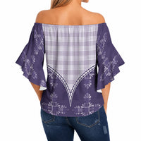 Purple Hawaii Paniolo Quilt Motif Off Shoulder Wrap Waist Top LT05 - Polynesian Pride