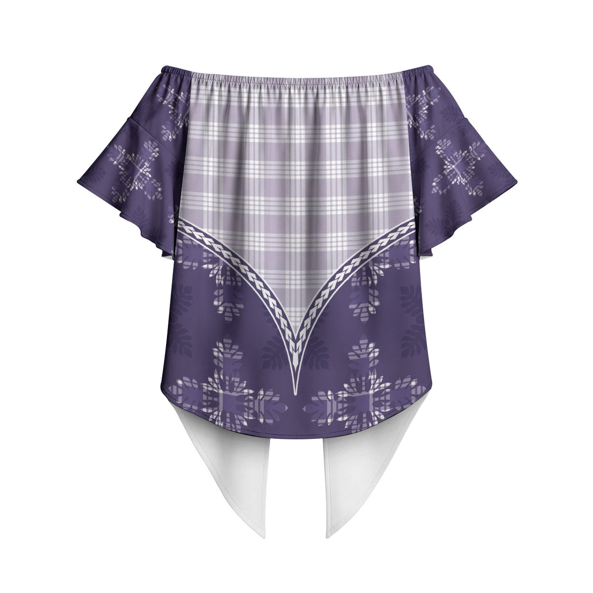 Purple Hawaii Paniolo Quilt Motif Off Shoulder Wrap Waist Top LT05 - Polynesian Pride