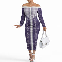 Purple Hawaii Paniolo Quilt Motif Off The Shoulder Long Sleeve Dress LT05 Women Purple - Polynesian Pride