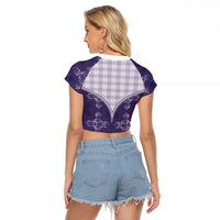 Purple Hawaii Paniolo Quilt Motif Raglan Cropped T Shirt LT05 - Polynesian Pride