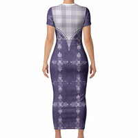 Purple Hawaii Paniolo Quilt Motif Short Sleeve Bodycon Dress LT05 - Polynesian Pride
