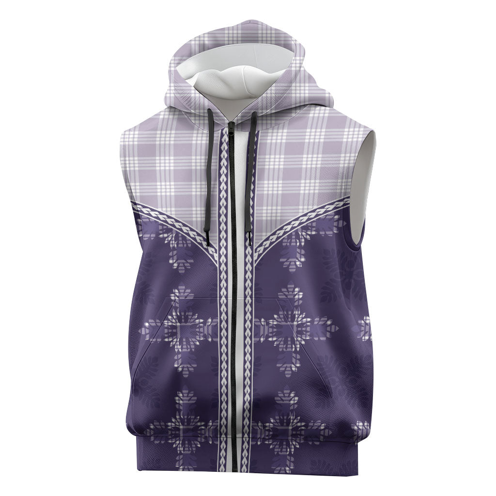 Purple Hawaii Paniolo Quilt Motif Sleeveless Zip Hoodie LT05 Purple - Polynesian Pride