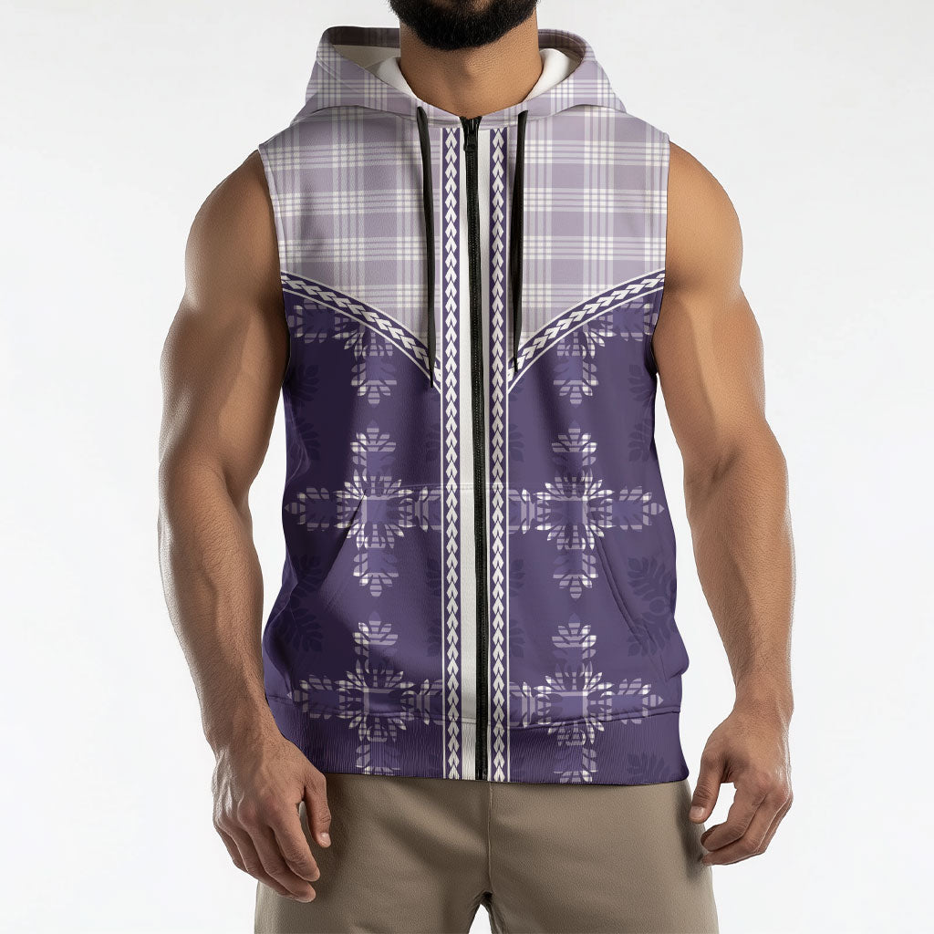 Purple Hawaii Paniolo Quilt Motif Sleeveless Zip Hoodie LT05 - Polynesian Pride