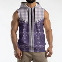 Purple Hawaii Paniolo Quilt Motif Sleeveless Zip Hoodie LT05 - Polynesian Pride