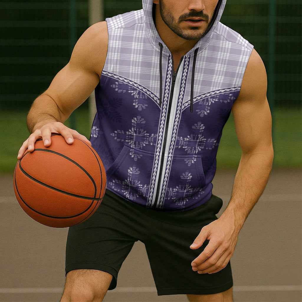Purple Hawaii Paniolo Quilt Motif Sleeveless Zip Hoodie LT05 - Polynesian Pride