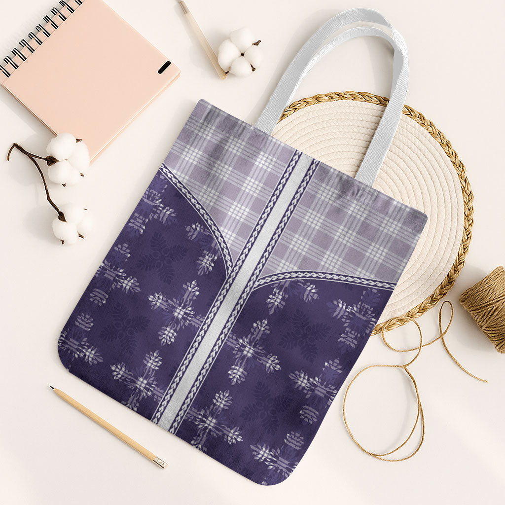 Purple Hawaii Paniolo Quilt Motif Tote Bag LT05 White Strap One Size Purple - Polynesian Pride
