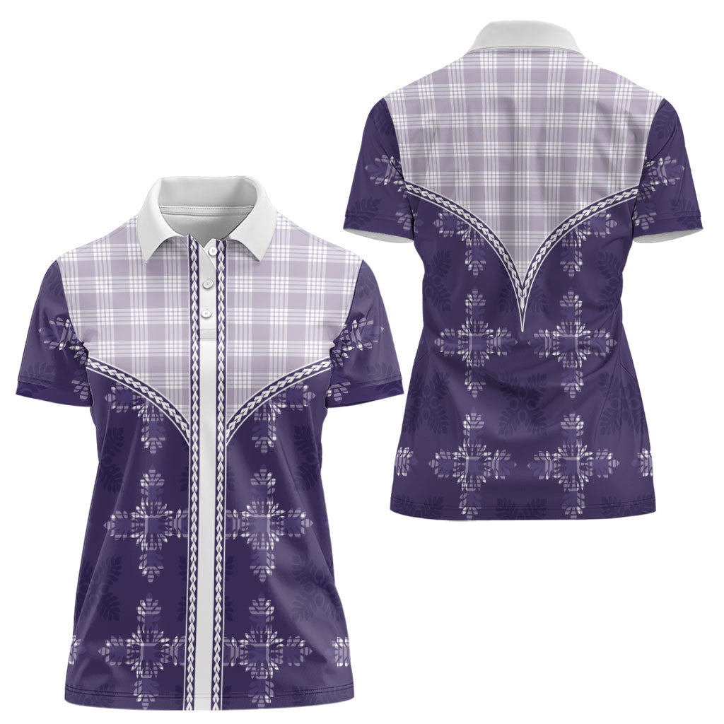 Purple Hawaii Paniolo Quilt Motif Women Polo Shirt LT05 - Polynesian Pride