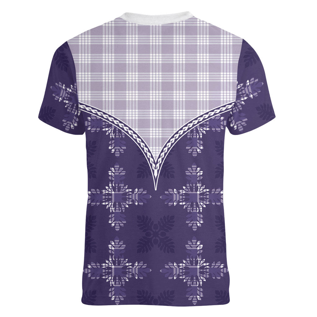 Purple Hawaii Paniolo Quilt Motif Women V-Neck T-Shirt LT05 - Polynesian Pride