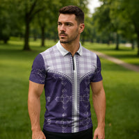 Purple Hawaii Paniolo Quilt Motif Zipper Polo Shirt LT05 - Polynesian Pride