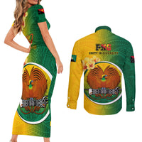 Papua New Guinea Enga Province Couples Matching Short Sleeve Bodycon Dress and Long Sleeve Button Shirts Mix Coat Of Arms Polynesian Pattern LT05 - Polynesian Pride