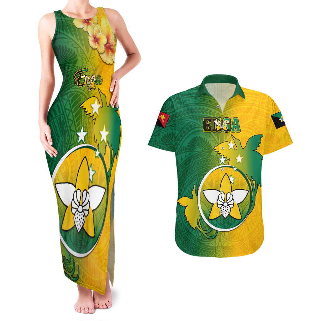 Papua New Guinea Enga Province Couples Matching Tank Maxi Dress and Hawaiian Shirt Mix Coat Of Arms Polynesian Pattern LT05 Green - Polynesian Pride