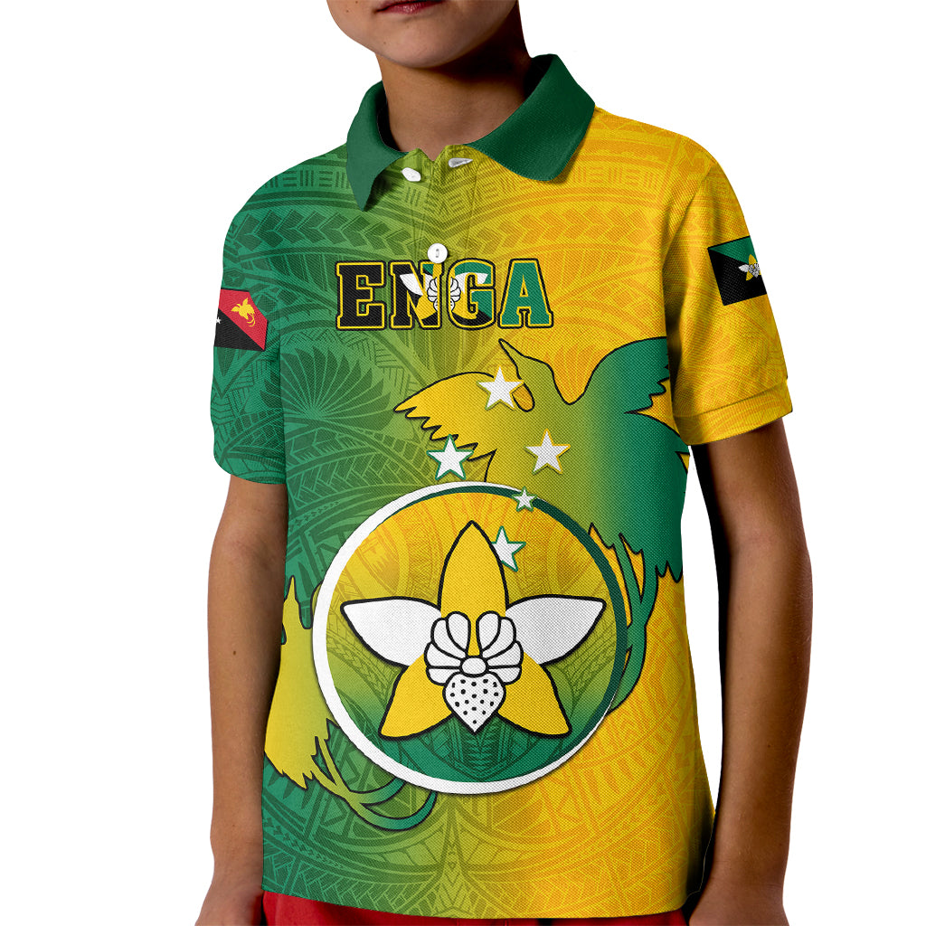 Papua New Guinea Enga Province Kid Polo Shirt Mix Coat Of Arms Polynesian Pattern LT05 Kid Green - Polynesian Pride