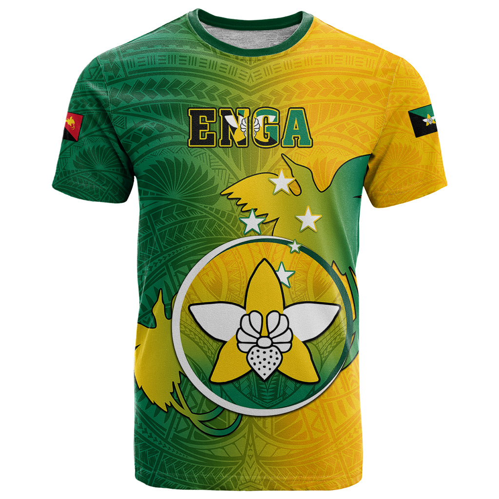 Papua New Guinea Enga Province T Shirt Mix Coat Of Arms Polynesian Pattern LT05 Green - Polynesian Pride